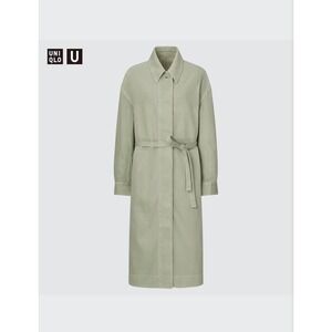 Uniqlo U Women Shirt Coat Green Sage Cotton Belted Long Jacket Small NWT